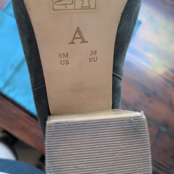 Anthropologie Suede Block Heel Ankle Boots Gray Taupe Cutout Strap Size 8 - Picture 6 of 6